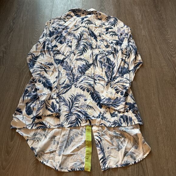 Soft Surroundings Shirt Womens Large Blue Floral Button Up Hi Lo Tunic Top - Picture 9 of 10